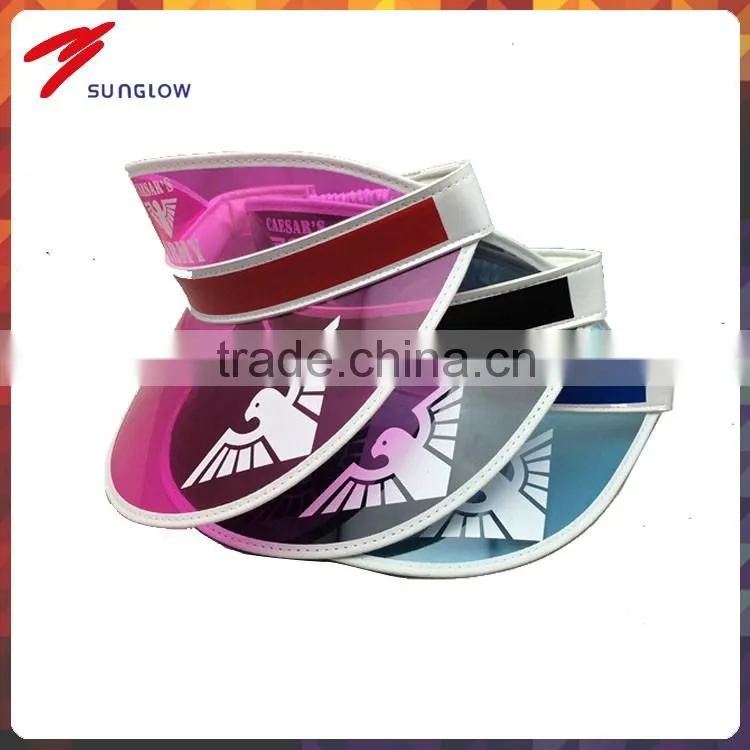 custom design fashion 100% plastic pvc sun visor with printing logo