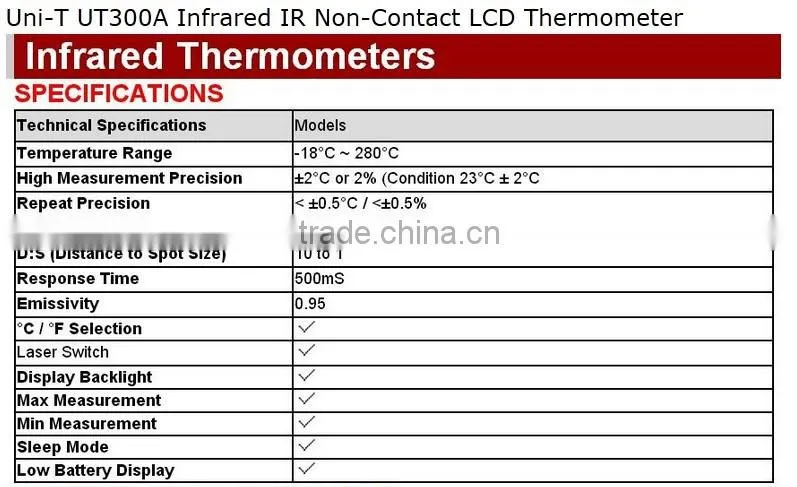 Uni-T UT300A Infrared IR Non-Contact LCD Thermometer Digital IR Thermometer