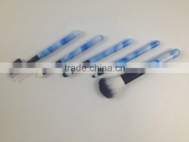 5pcs advantage romantic nylon hair skype blue plastic handle rhinestone makeup brush set