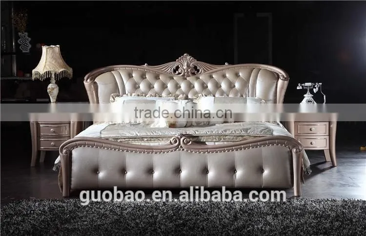 G8801 Bed furniture manufactory supply good quality solid wooden frame leather bed
