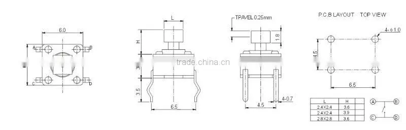 4 pin mini tact switch TS-1102T,Square button tact switch