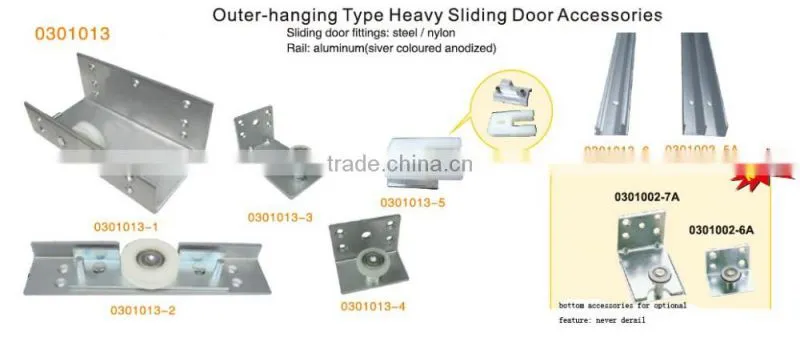 Outer-hanging wardrobe sliding door hardware for heavy door max door weight 75kg