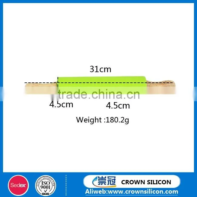 Silicone Rolling Pin With Wooden Handle,Non-stick Silicone Rolling Pin