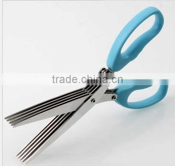 CY145 Multi-functional Stainless Steel Kitchen Knives 5 Layers Scissors Sushi Shredded Scallion Cut Herb Spices Scissors
