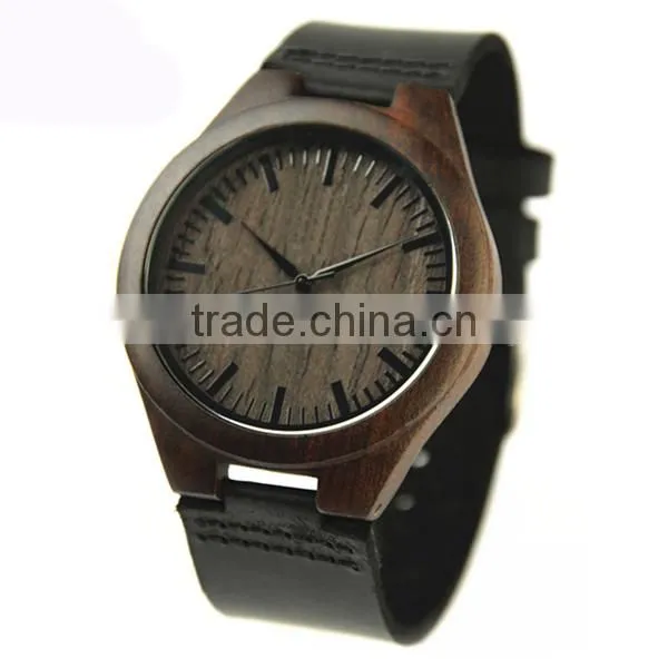 Custom logo watch mens retro ebony watches with leather strap