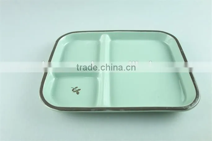 stocked white ceramic rectangle French fries serving plate with dipping dish and iron stand