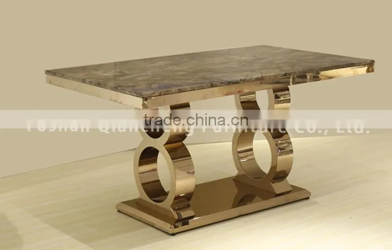 marble top dining table with strong rose golden base