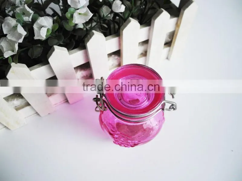 embossed glass condiment container kitchen storage jars with metal clip