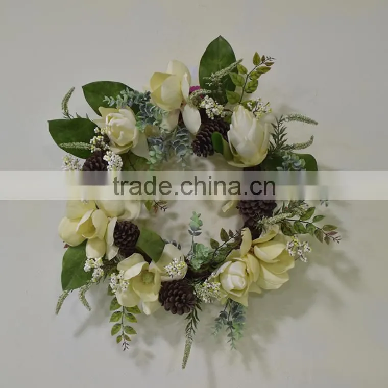 2016 new design christmas flower wreath cheap artificial christmas wreath