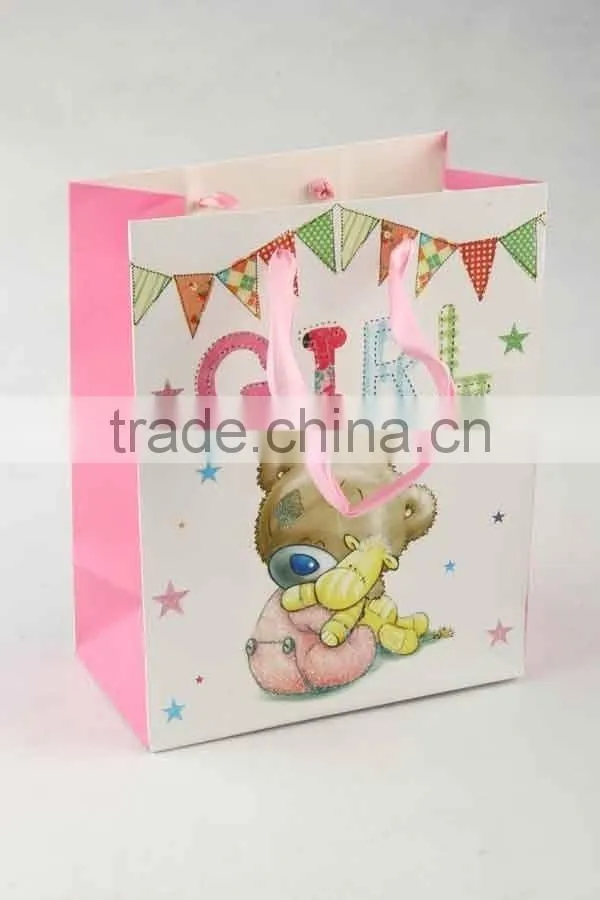 Printed Foldable Gift Bag With Bear Pattern/ Shopping Paper Bag