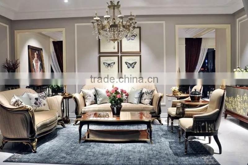 Luxurious European Designed Golden Upholstery Sofa Set, Exquisite Handmade Classic Couches for Villa BF12-05254d