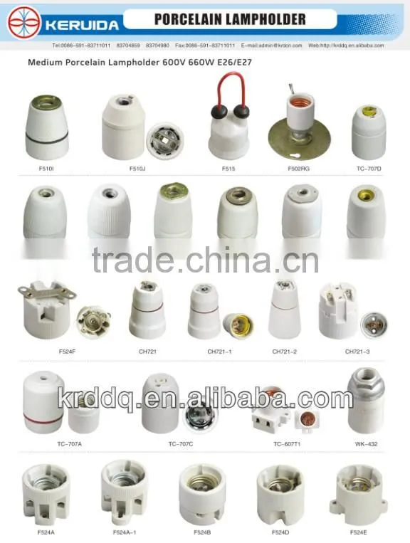 types of E27 hihg frequency ceramic ceramic colorful lamp holder lamp socket