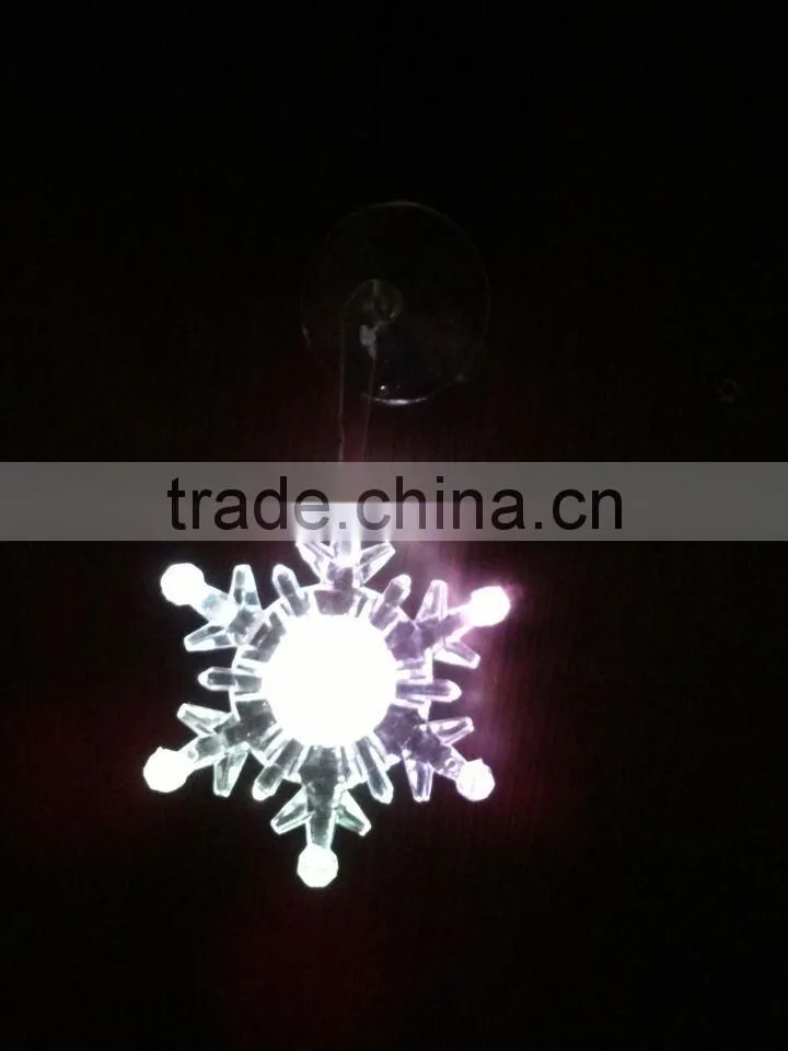 acrylic LED RBG flashing snowflake with sucker suction cup ornament
