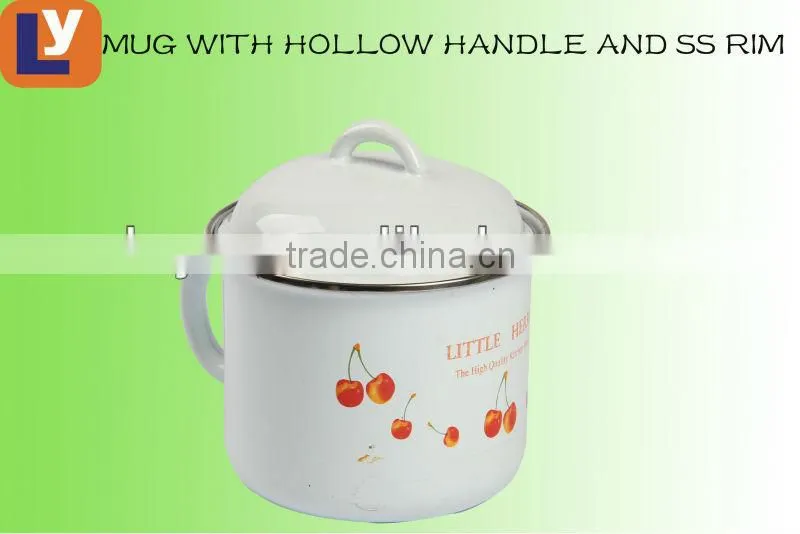 12CM dark color enamel mug with hollow handle