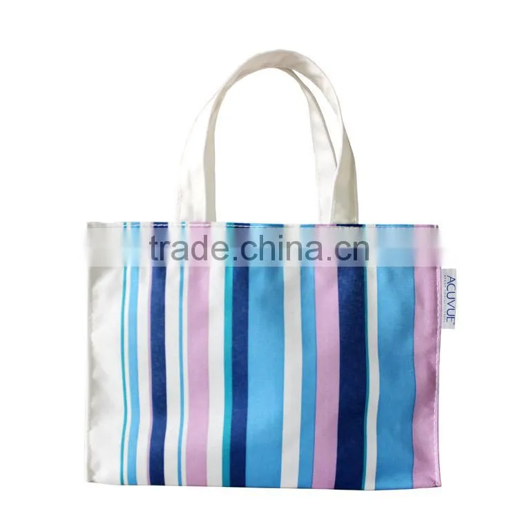 OEM Cheap Nylon Full Printing Women Stripe Small Size Hand Bag,Women Outdoor Tote Shopping Bag