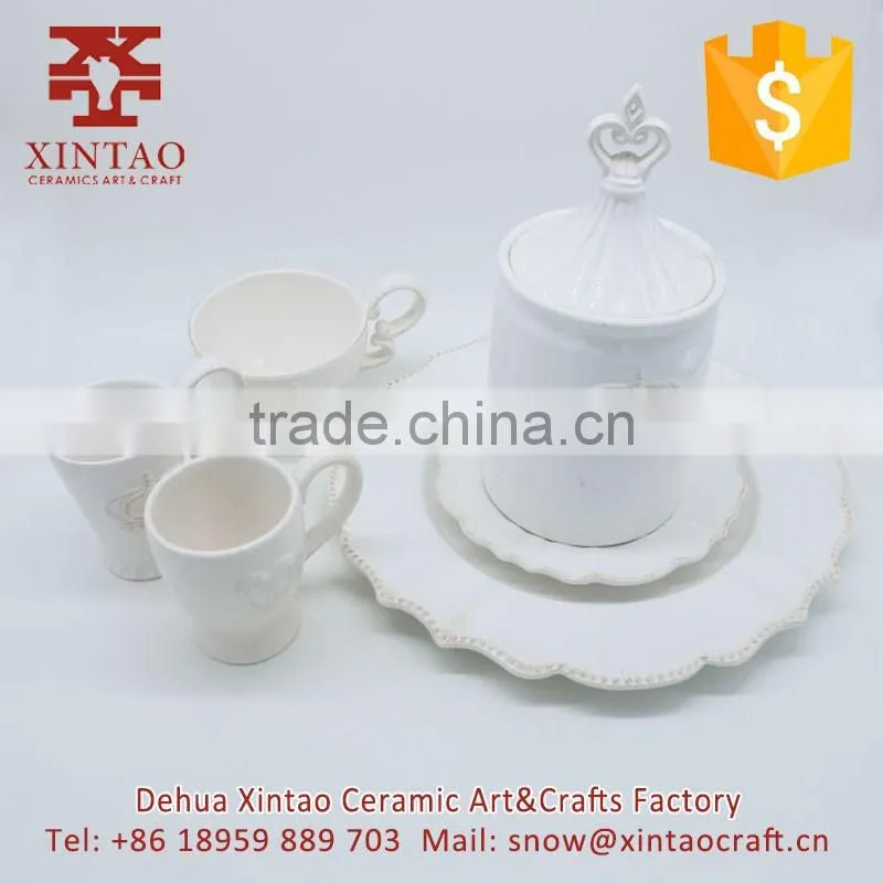 Coffee ceramic cup and saucer,coffee house white crown tea cup set