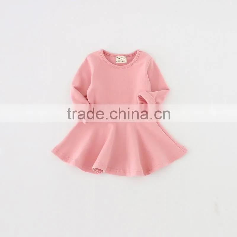 New fashion baby girl winter dress solid color long sleeve dress little girl plian cotton autumn dresses