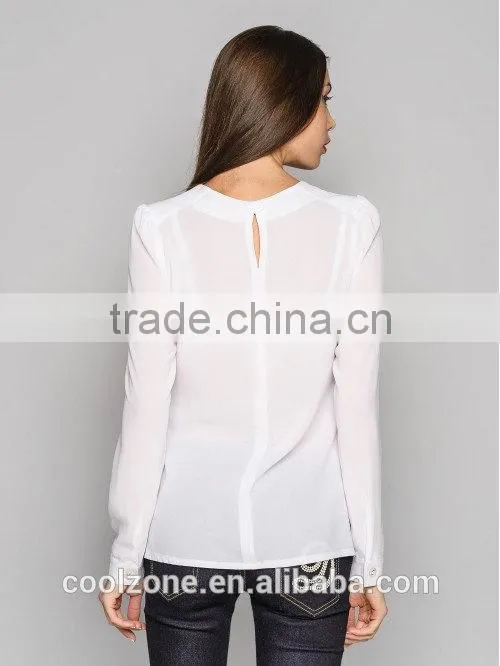 2015 New office blouse design long sleeve chiffon blouse for women