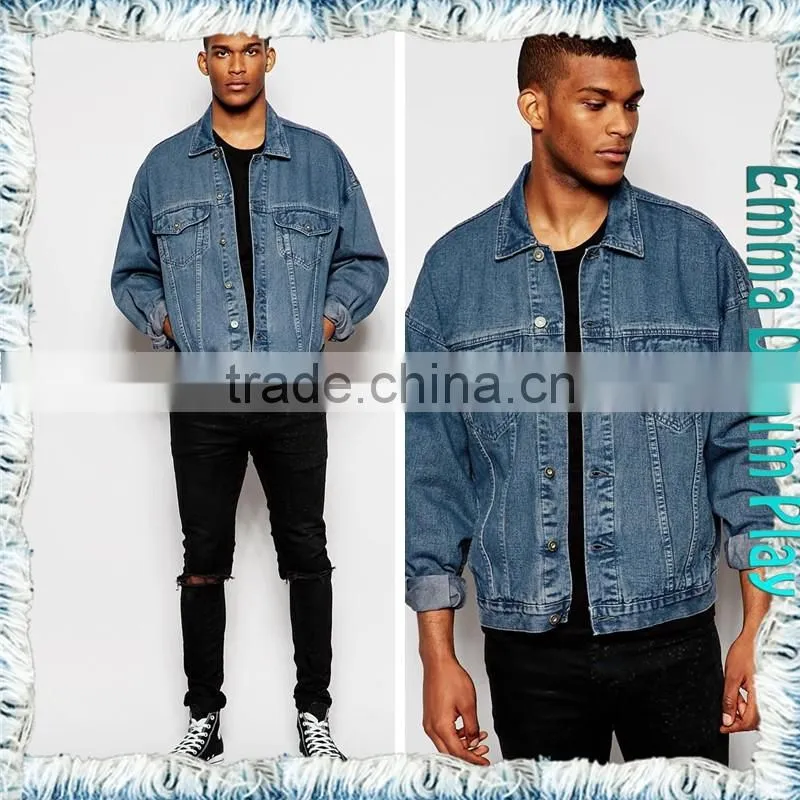Casual Man's Pale Blue Plain Enzyme Washed Denim Jackets