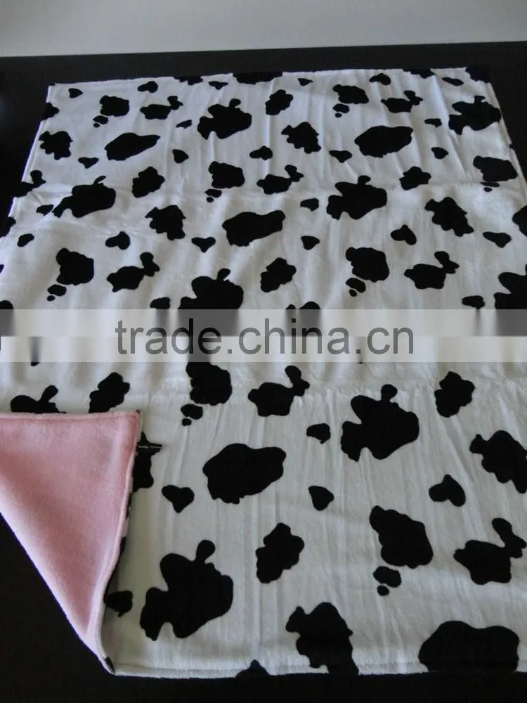 Handmake Minky Baby Girl Blanket - Black and White Cow on Pink 90*120cm