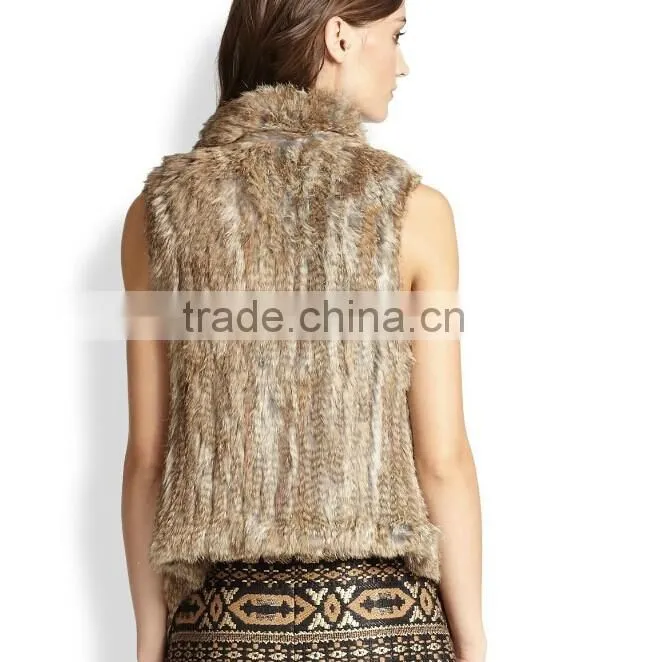 YR677 Hot Sale Women Winter Fur Vest Knitted/2015 Fur Vest Tongxiang