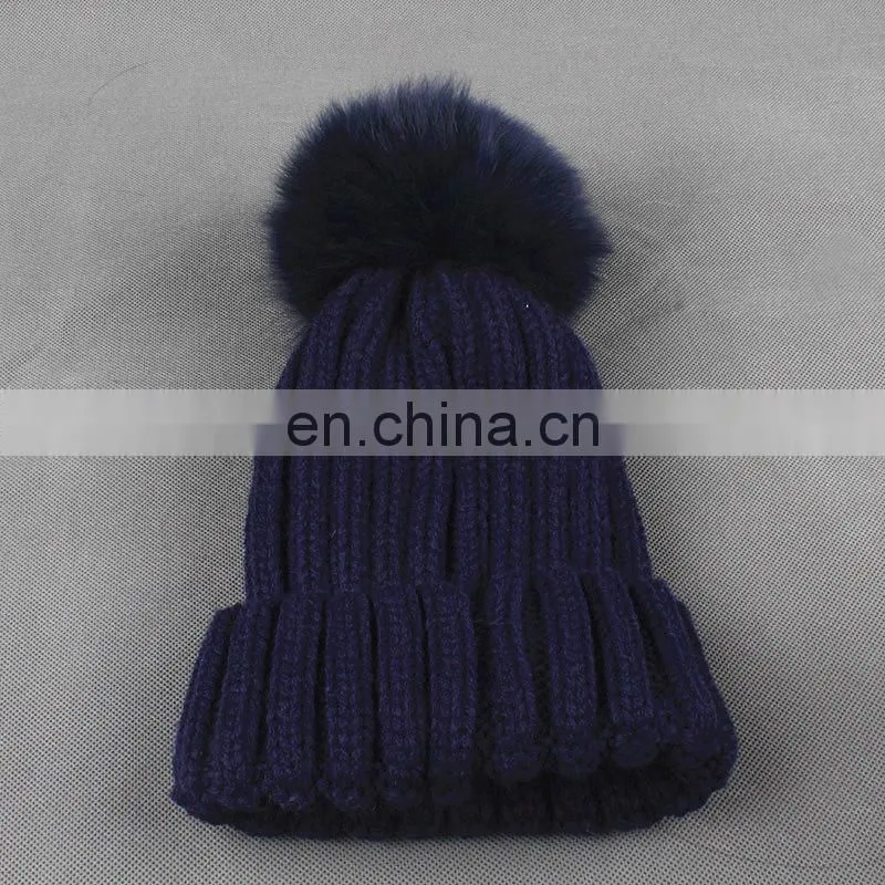 Cute Children Present Fox Fur Pompom Knitted Beanie Earmuff Funny Baby Beanie