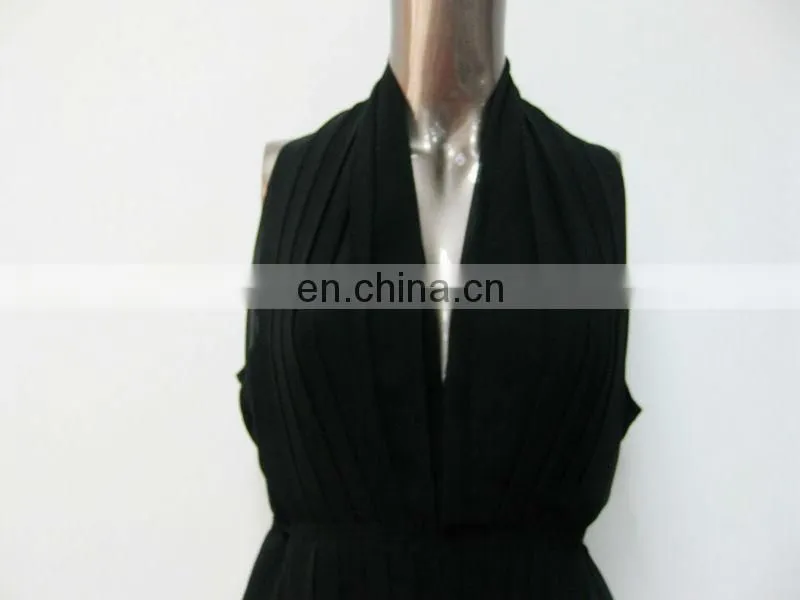 Pleated ladies sleeveless black chiffon open breast dress