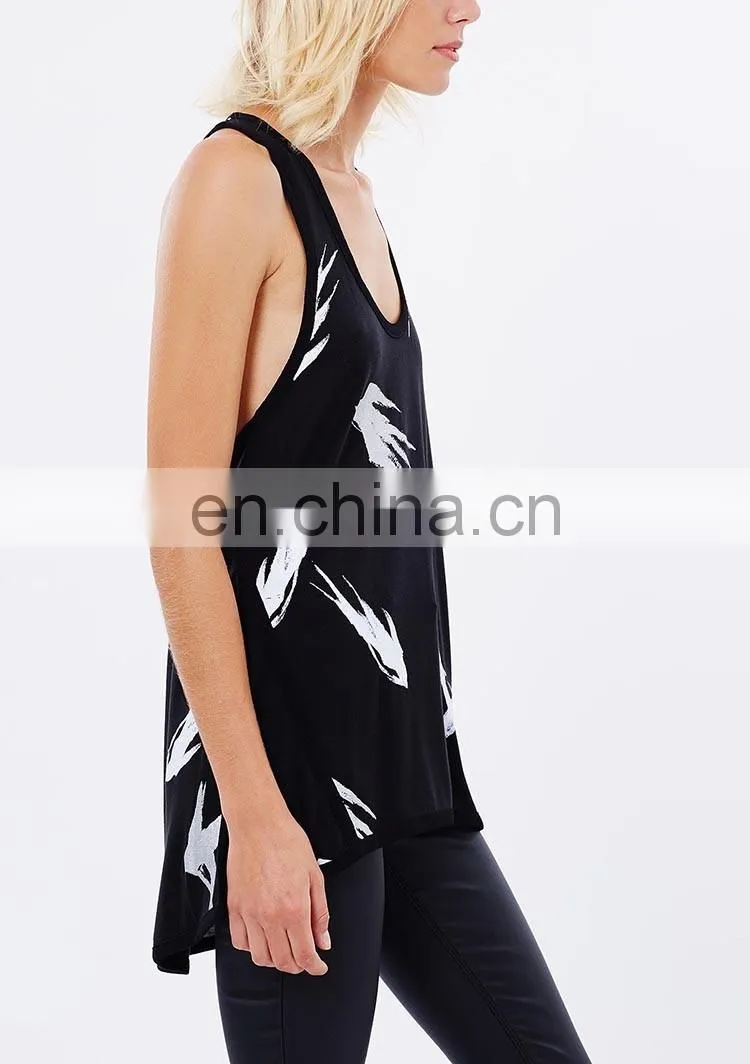 OEM service high-end summer printed knitted sleeveless loose women smart casual blouse
