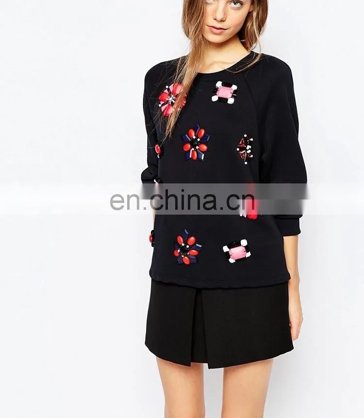 Latest fashion blouse design long sleeve beaded latest fashion ladies blouse