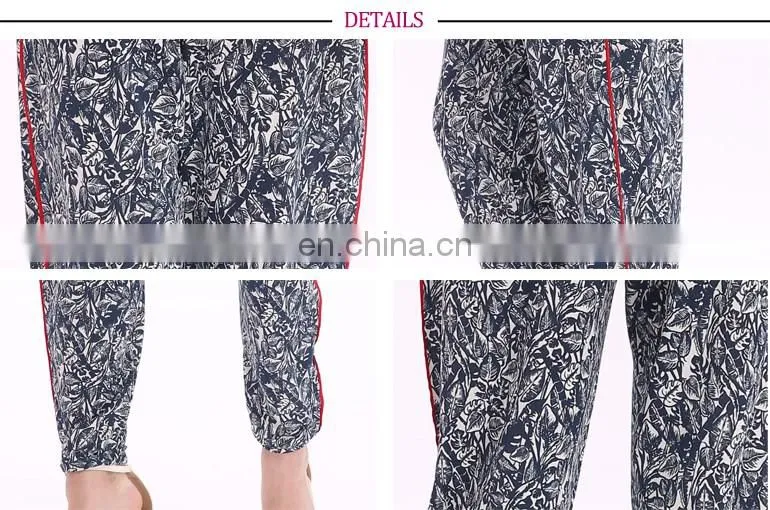 New Design Customized Leaf Print Casual Rayon Boho Harem Trouser Pants