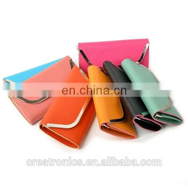CR fully stocked cheap fancy a casual shoulder pu surface inlaid iron border with long belt black envelope purse silicon bag