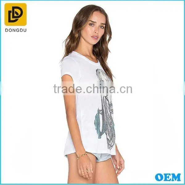 New fashion White collarless animal full printing girls t shirt