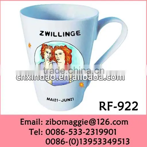 Professional White Porcelain Cup with Zodiac Design for Alibaba Express Milk Tea Cups