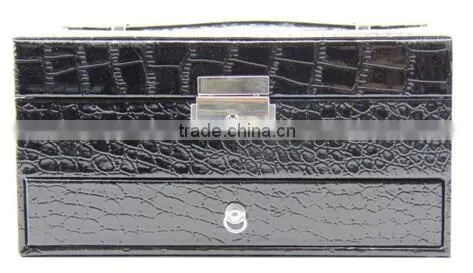OEM Black leather tabletop jewelry display case,leather travel jewelry display case
