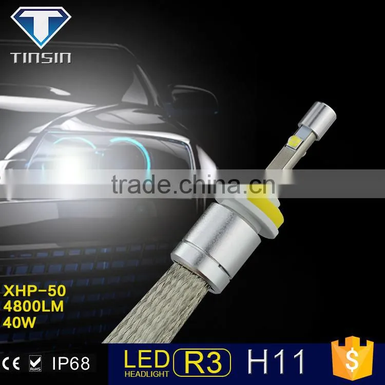 new products XHP50 high power All-in-One LED headlight 40w car accessories R3 led car headlight R3 4800lm LED headlight h11