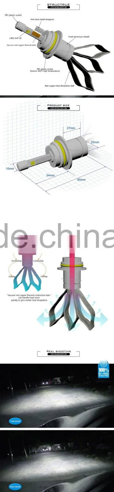 led headlight tiansheng fanless 6000k h1 led headlight h4 car led headlight without fan