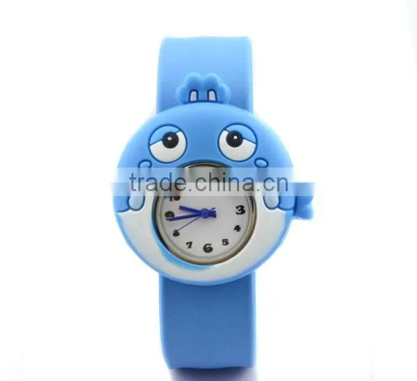 Cute fish slap watch with glass face quartz movt silicone strap for child