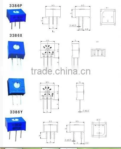 3386 Trimmer potentiometer,single-turn,Glass Glaze,P,X,W,Y,F,M,T