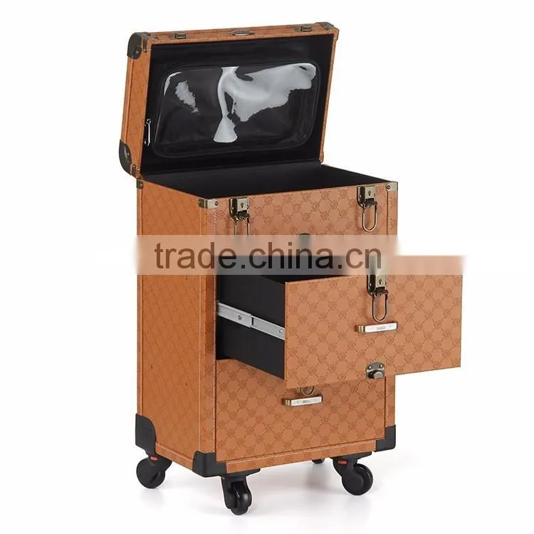 Professional PVC rolling makeup case with drawers