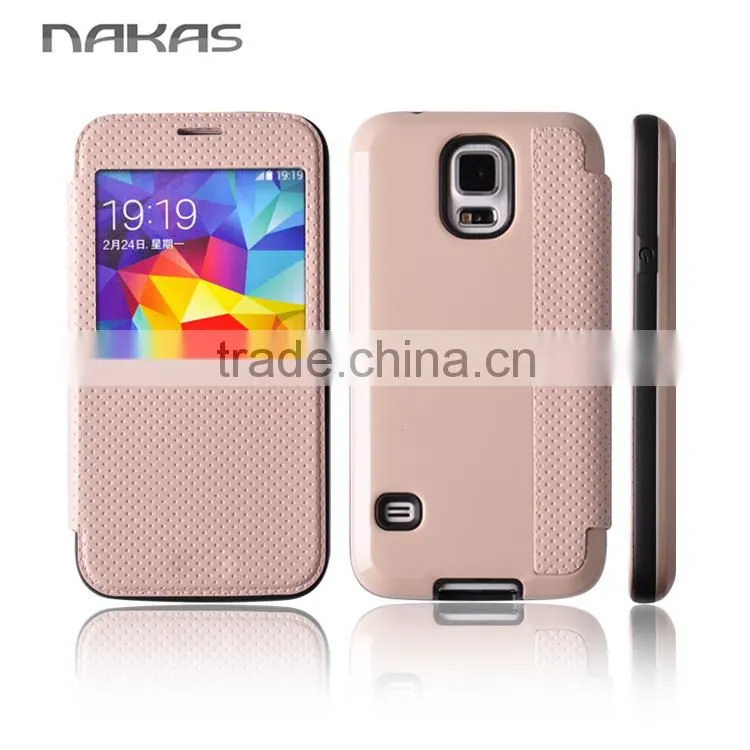 window smart view leather flip phone cover for Samsung galaxy S5