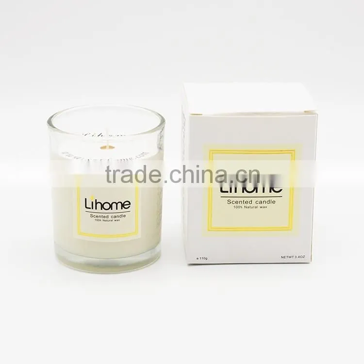 Personalized scented natural soy wax candle in glass jar can custom sticker ,printing logo and packaging box and glass jar size
