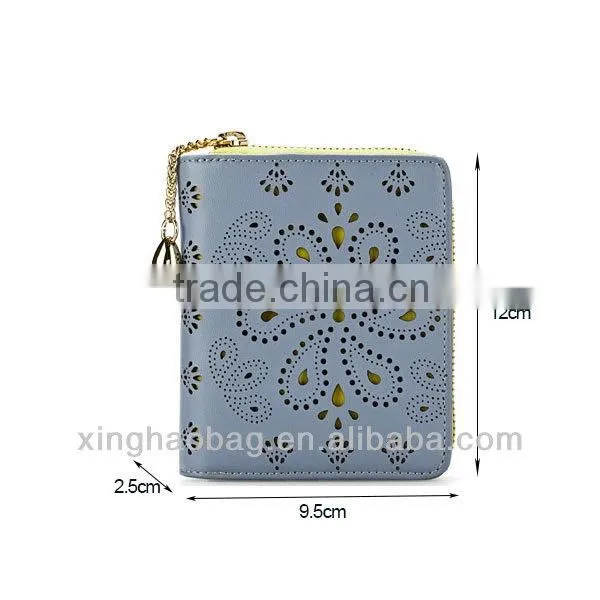 Cute Hollow flower leather wallet for girls china promotion