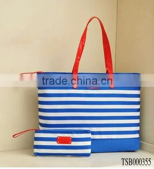 2016 New designer big size high quality canvas navy blue stripes shoulder bags