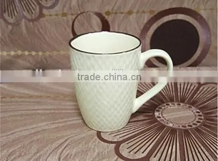 2016 noverty embossed 11 oz solid color cheap stoneware tea mug with rim
