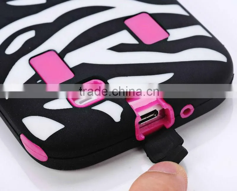 Traditional black/white Zebra stripes silicon part with hard PC combo case for Samsung Galaxy S4 I9500 with Screen Protector