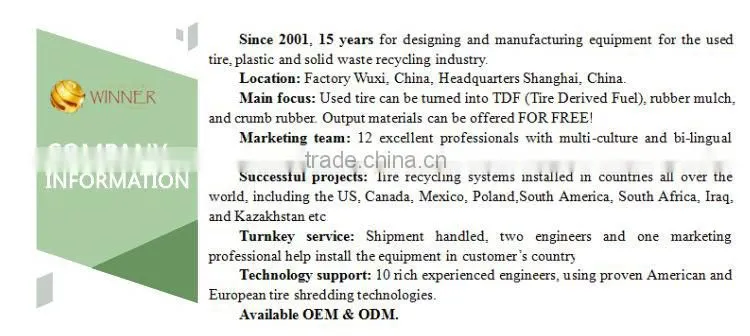 Tire Machine Used Plastic Recycling Machine Price Factory