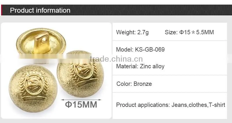 Sequins Decorative Gold Metal Button and one Hole Buttons Product Type snap