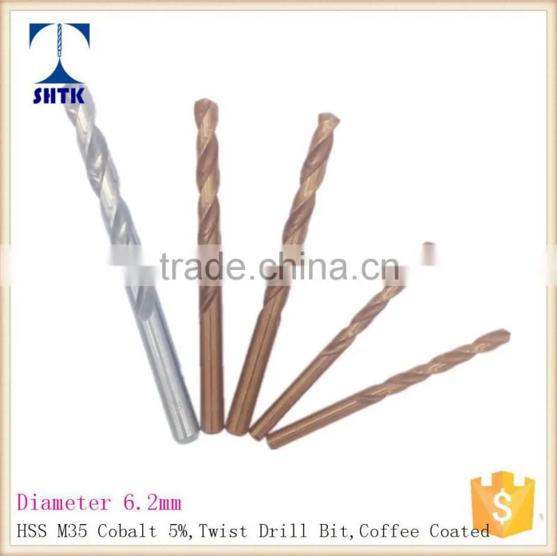 Prfessional quality HSS M35 cobalt drill fully ground twist drill bit,Dia 6.2mm, Drill bit