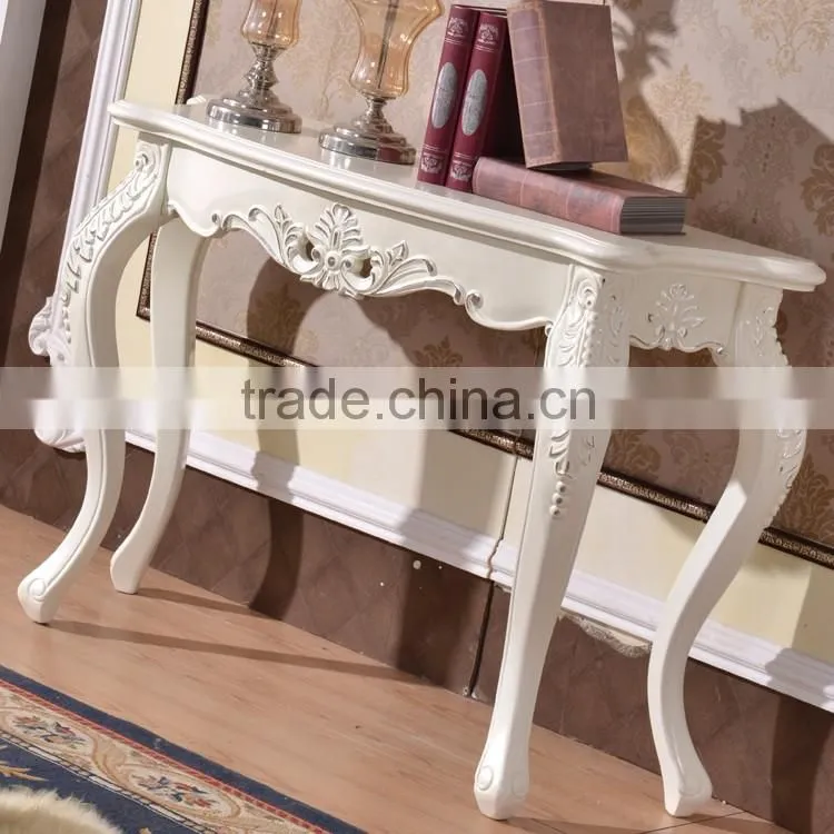 Home furniture Italian rubber wood silver carving tall console table in white