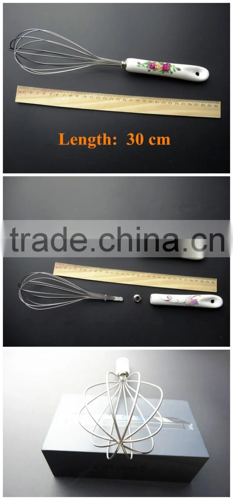 Durable Large Size Kitchen Whisk Egg Beater with Ceramic Handle